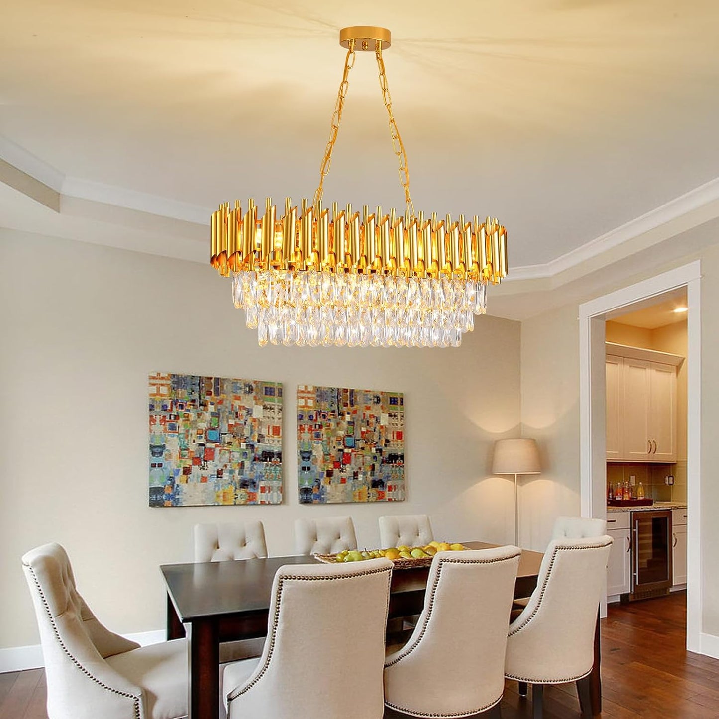 Lámpara colgante de cristal dorado 8 luces para comedor