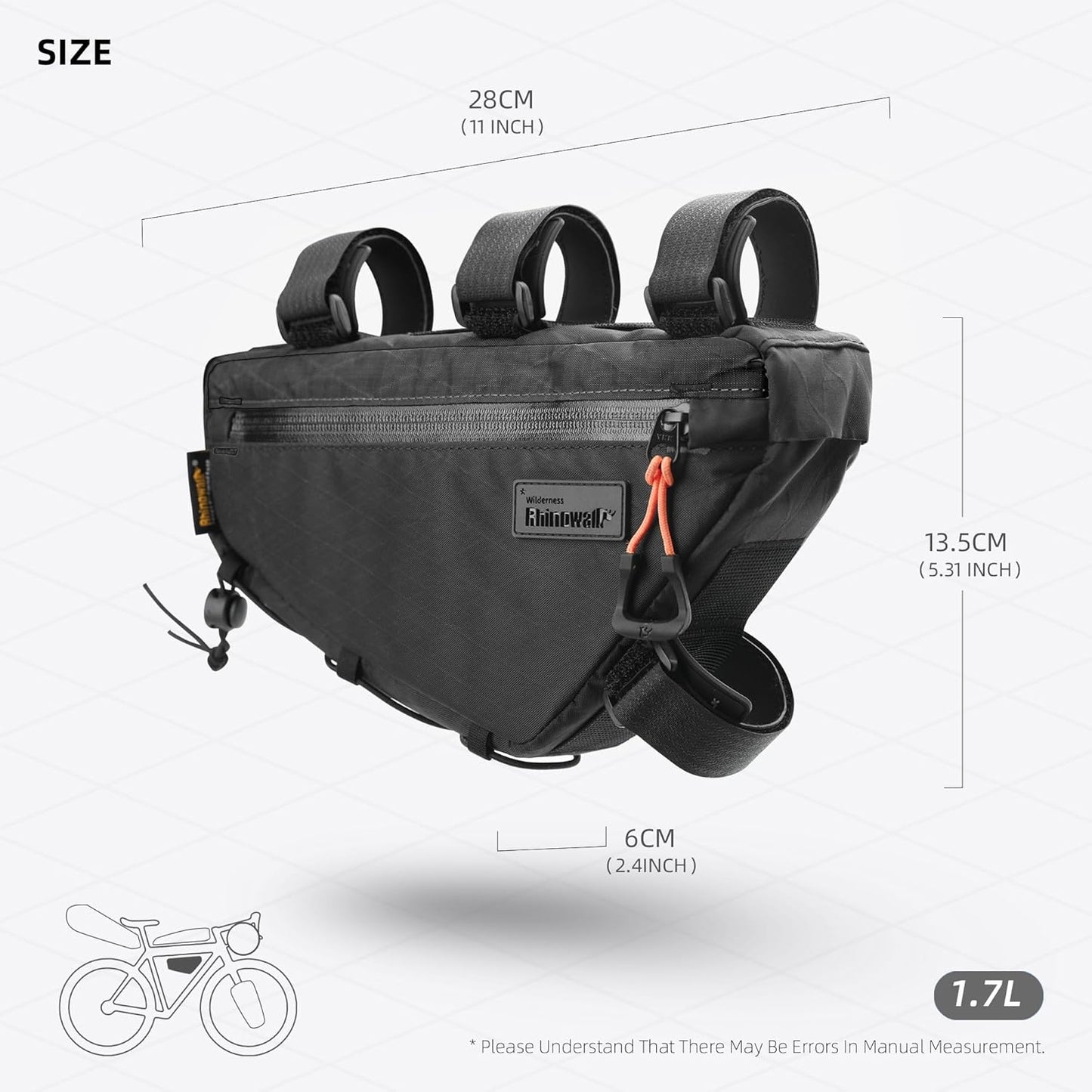 Bolsa triangular bicicleta MTB 1.7L con bolsillos malla