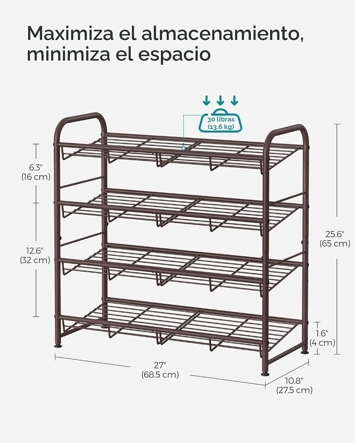 Estante zapatos 4 niveles metal para 20 pares ajustable