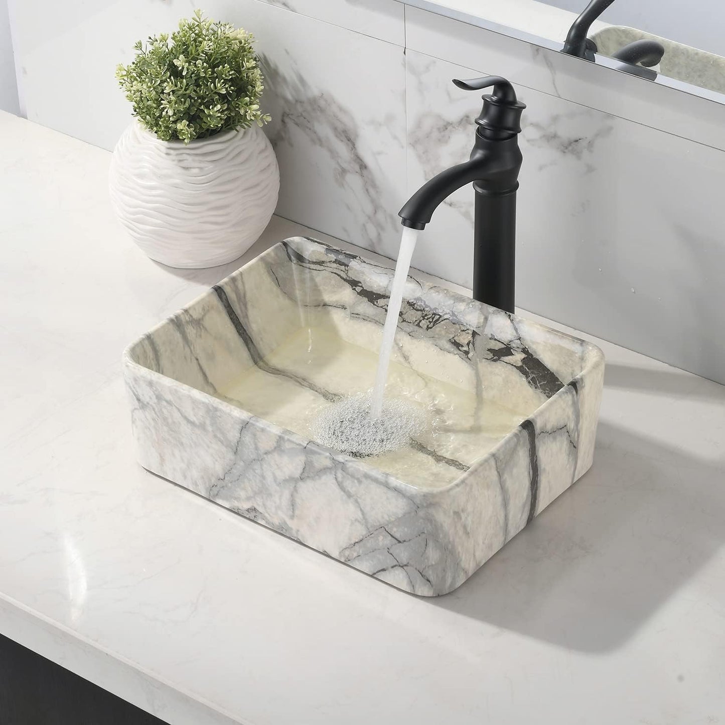 Combo fregadero grifo baño 16x12pulg revestimiento mármol