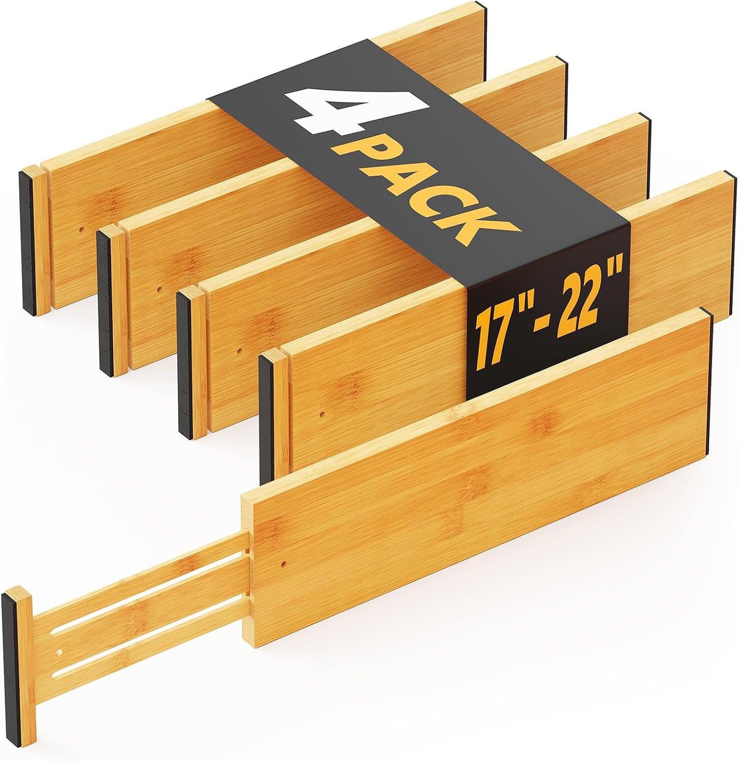 4 Pzas Separadores Cajones Bambú 17-22" Organización Ropa