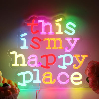 Letrero neón LED USB This is My Happy Place decoración pared