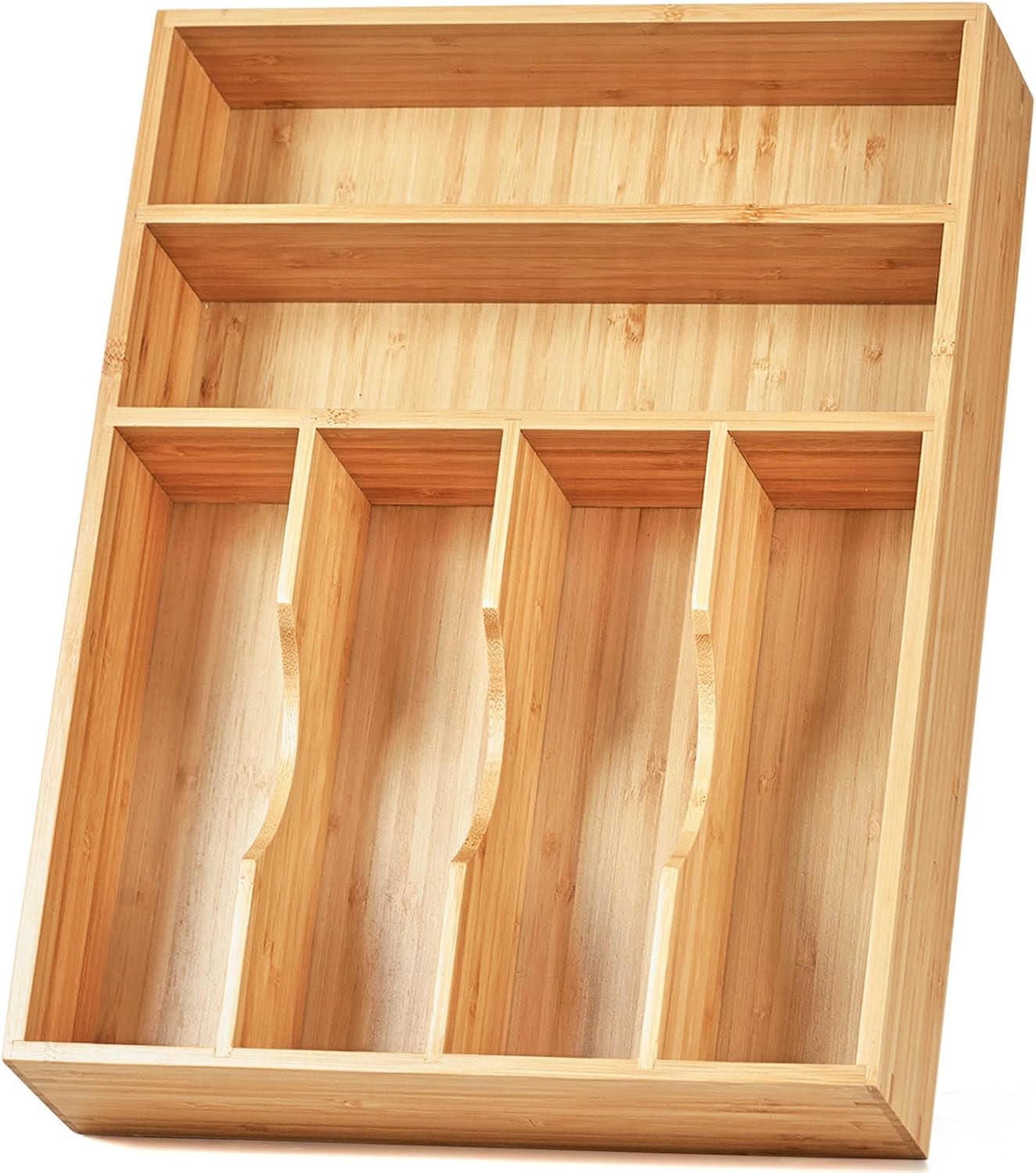 Organiz. cajón cocina 12" bambú 6 ranuras antiderrap