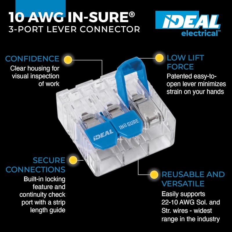 Conector eléctrico in-Sure 10 AWG 3 puertos 75 pzas