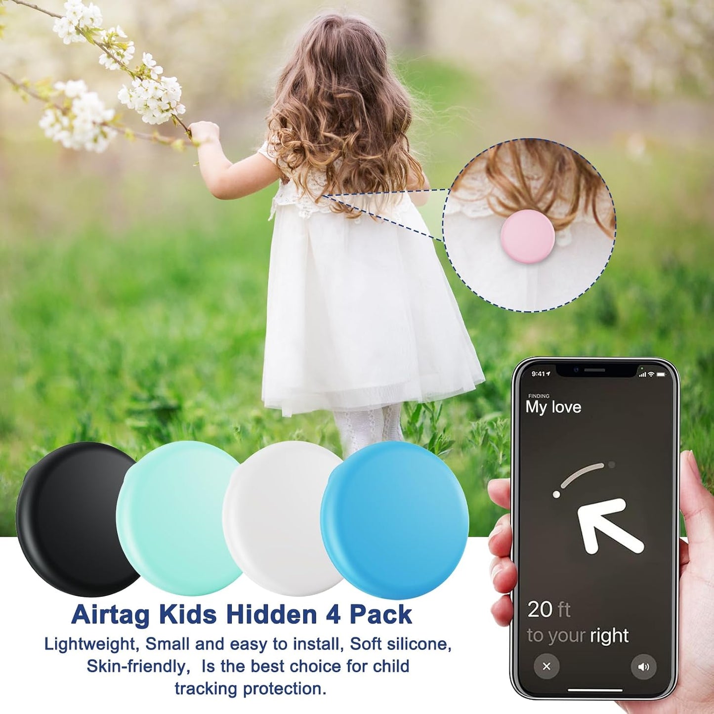 Pack 4 AirTags para niños ancianos Negro Azul Cielo Blanco