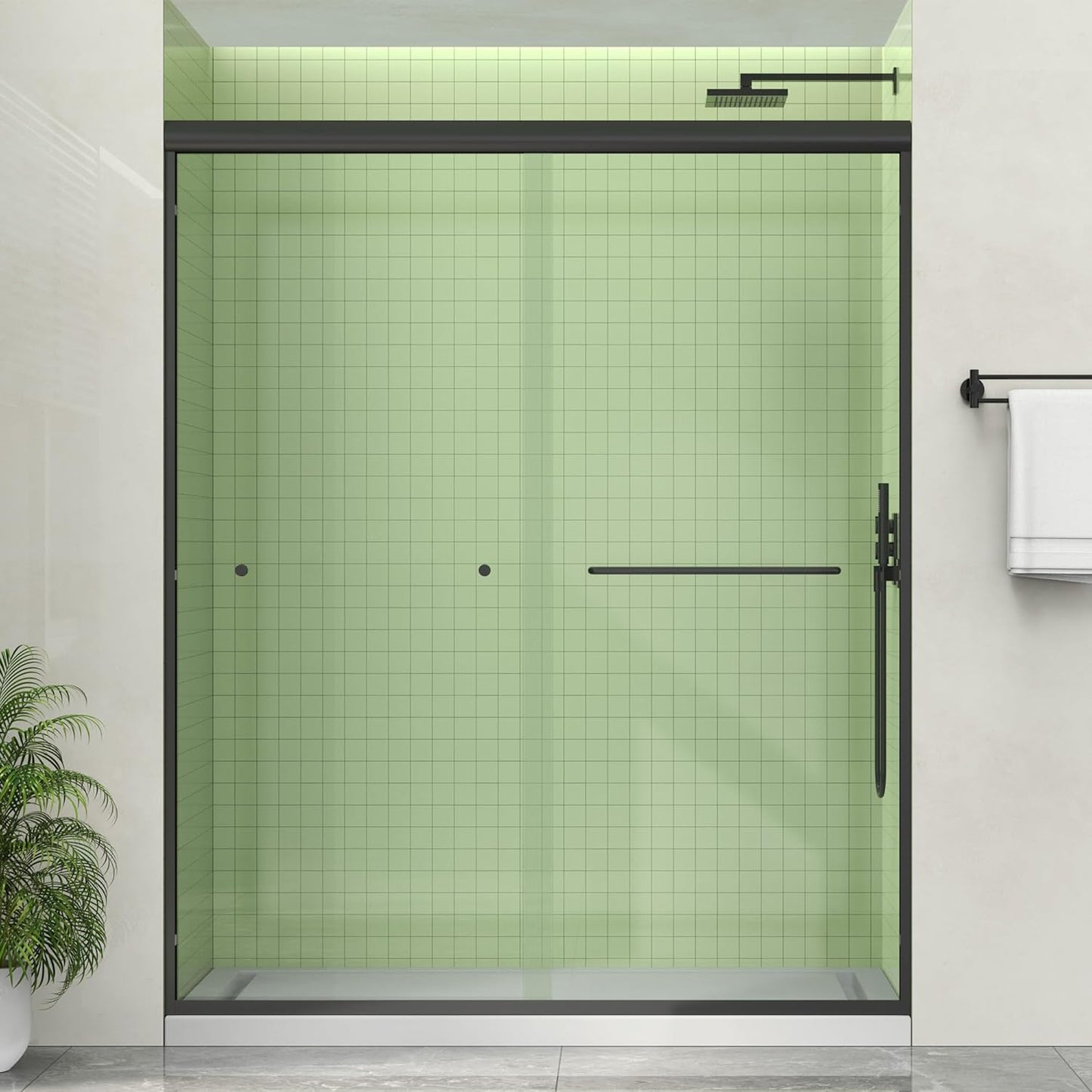 Puerta ducha deslizante 56-60x72pulg vidrio templado negro mate