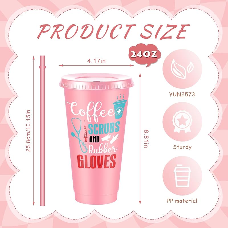 Vaso reutiliz. 24oz con tapa y popote para enfermeras