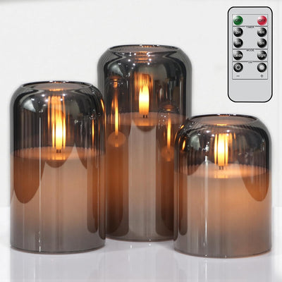 Velas LED Cristal Negro Sin Llama Control Remoto 3 Unid