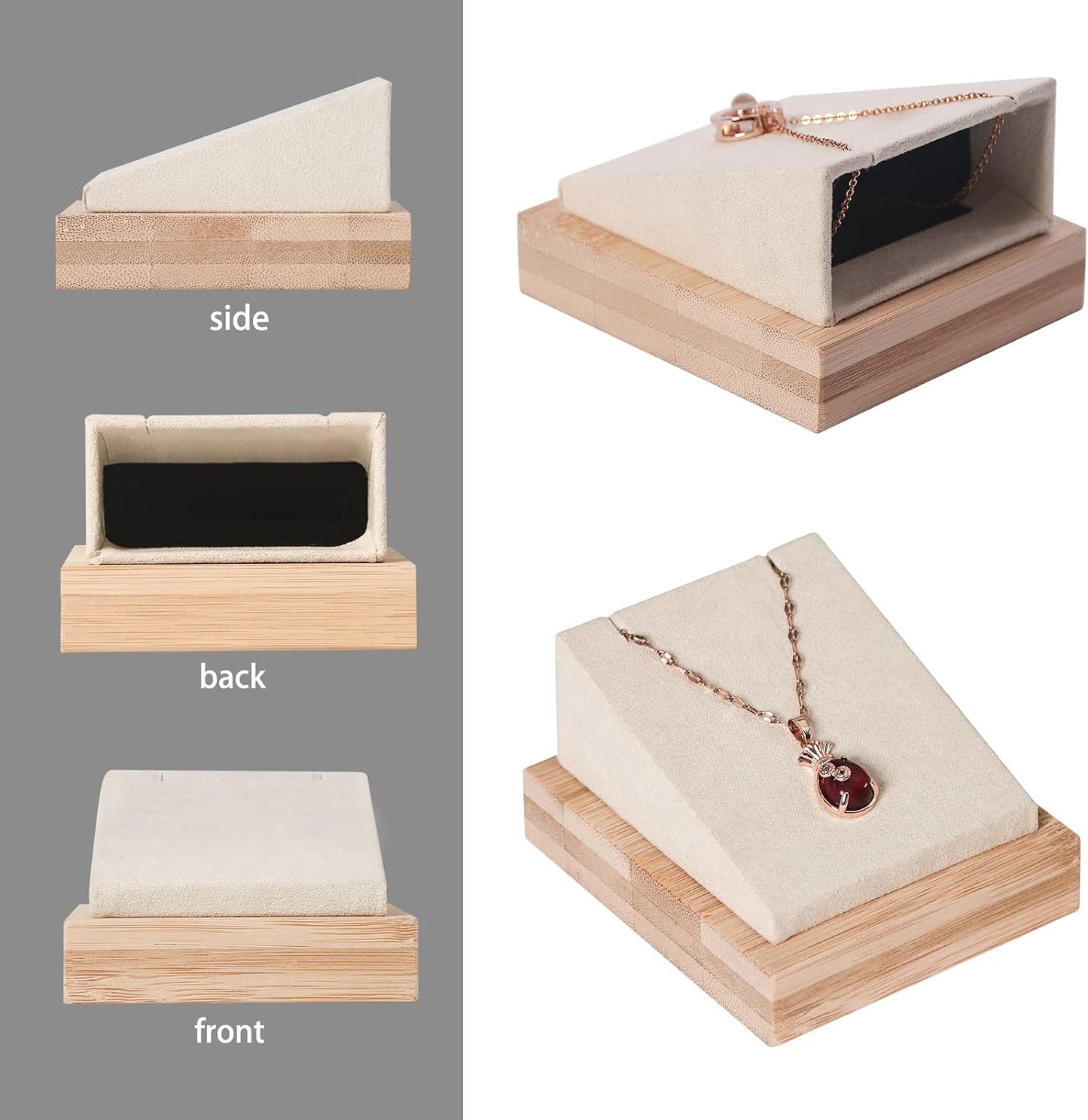 Soporte colgante bambú 4 pzas para collares terciopelo beige