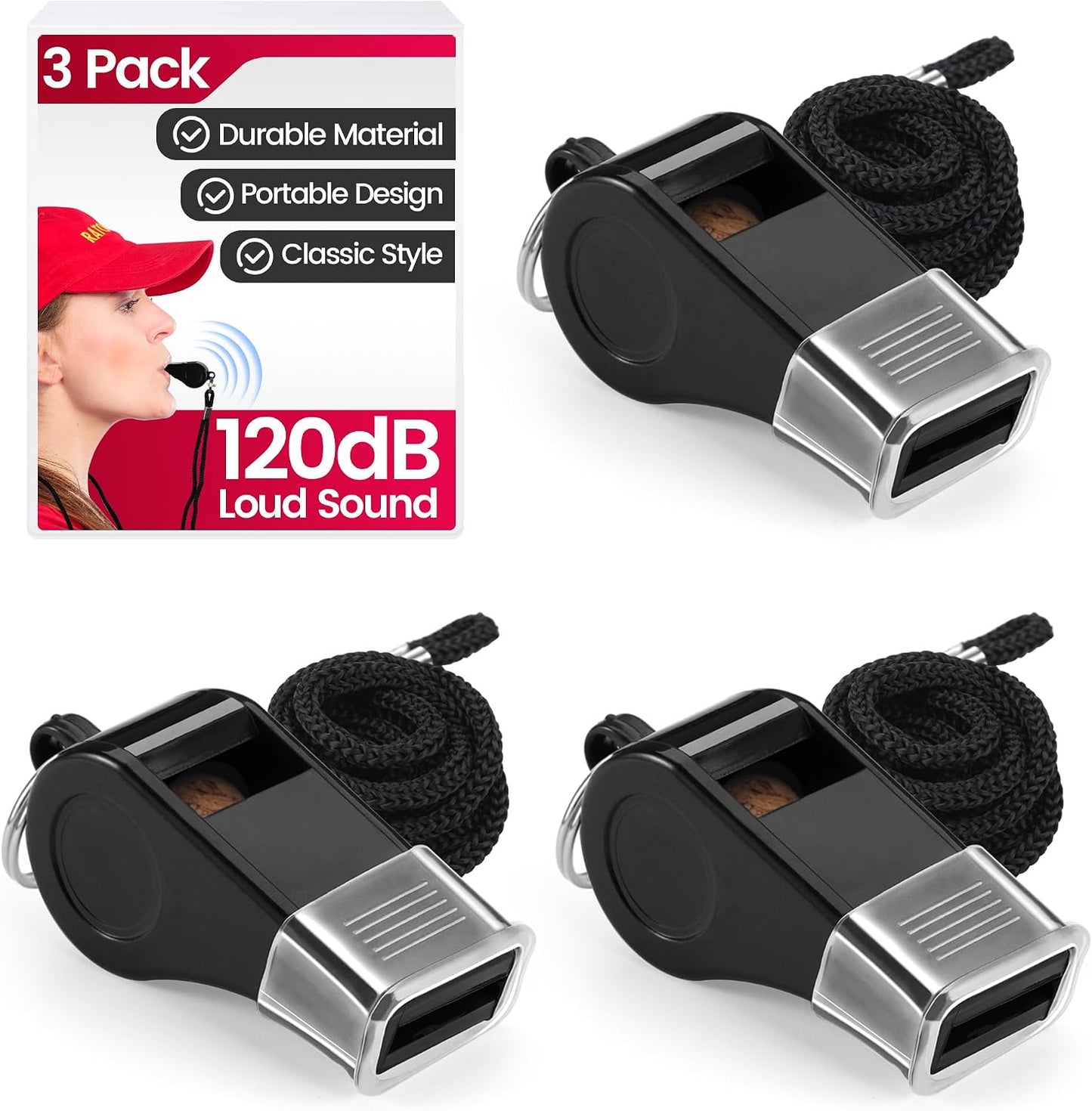 Silbato plástico duradero con cordón set 3 sonido fuerte
