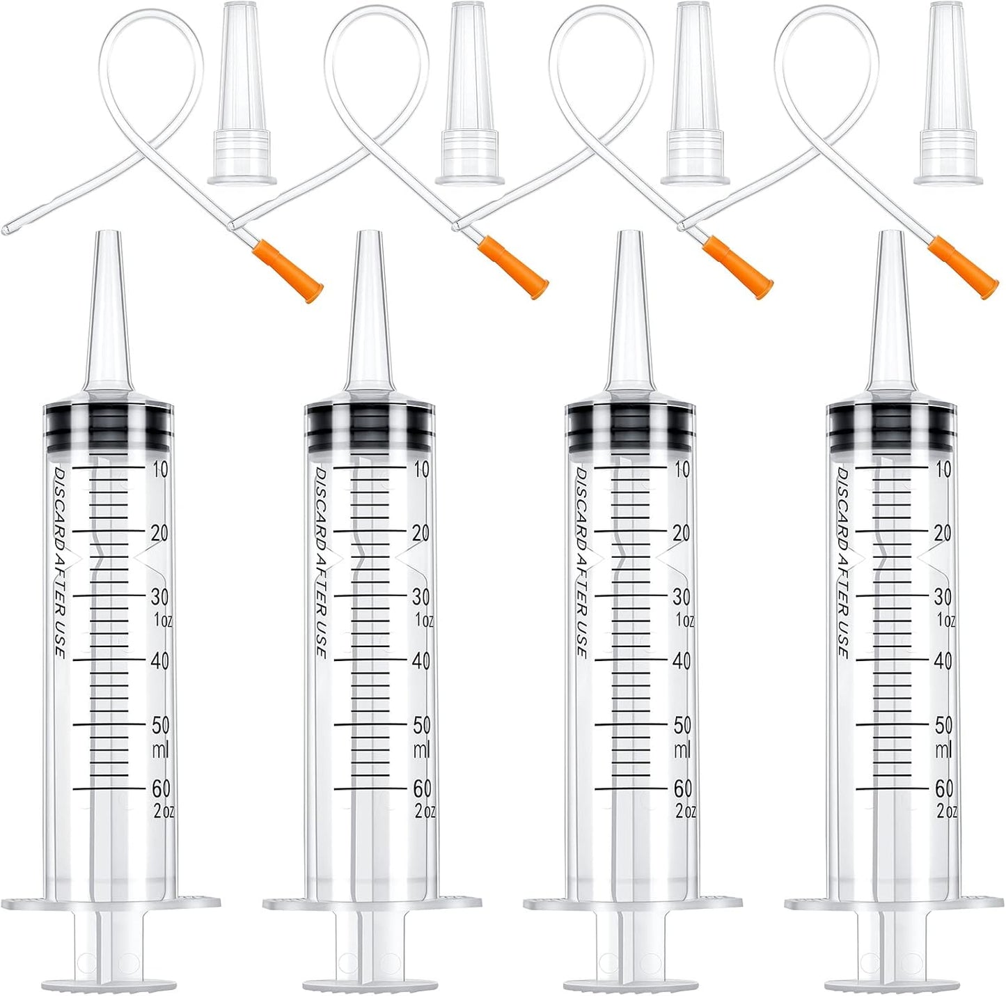 Set 4 jeringas plástico niños 12.6" tubos transparentes