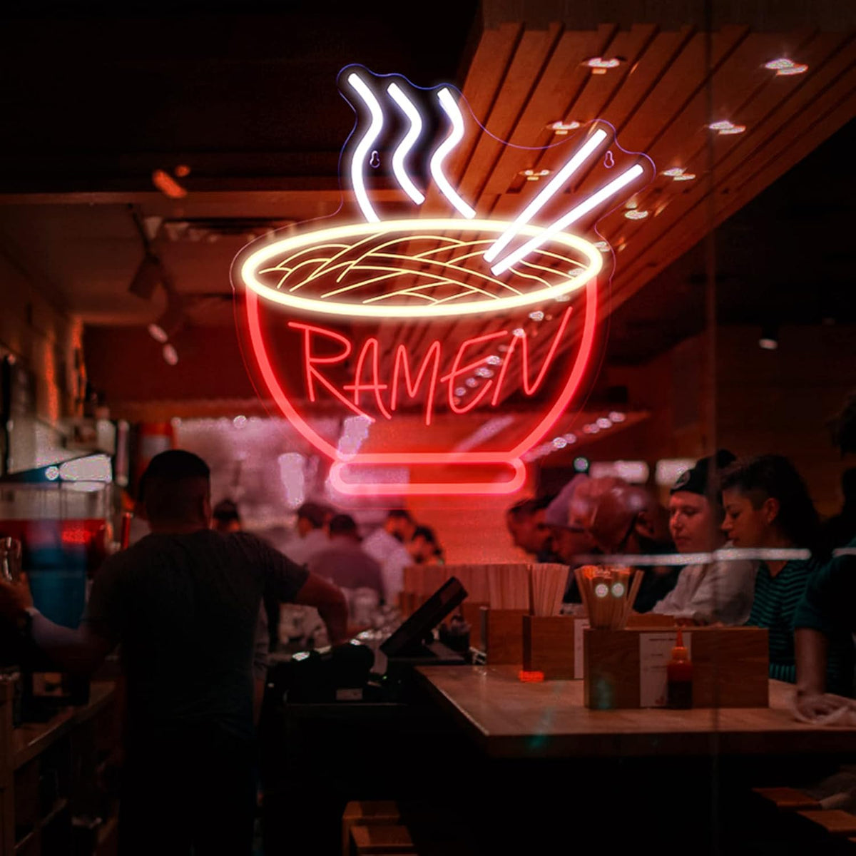 Letrero neón ramen 3D LED 11.81x12.4pulg para pared