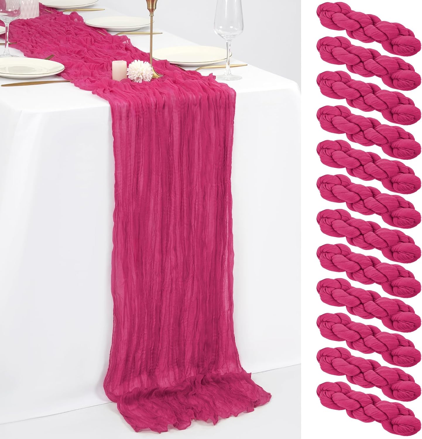 Mesa Gasa Rosa Intenso 10ft 35x120pulg Estilo Bohemio