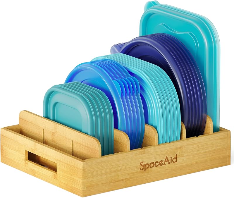 Organiz. tapas bambú cocina con 5 divisores ajustables