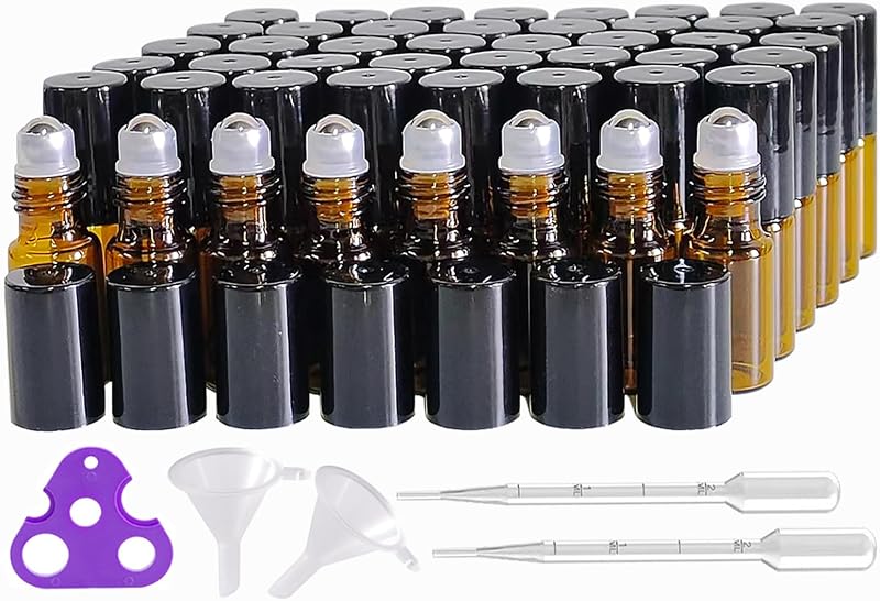 50 Botellas Vidrio Ámbar 0.12oz con Bolas Acero Inox