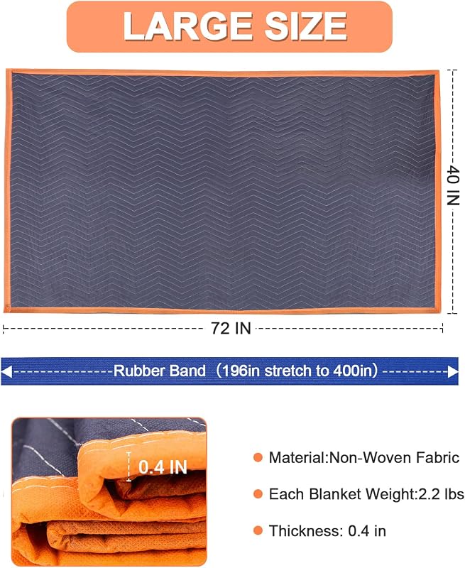 2 mantas mudanza 72x40pulg con banda elástica goma 196-400pulg