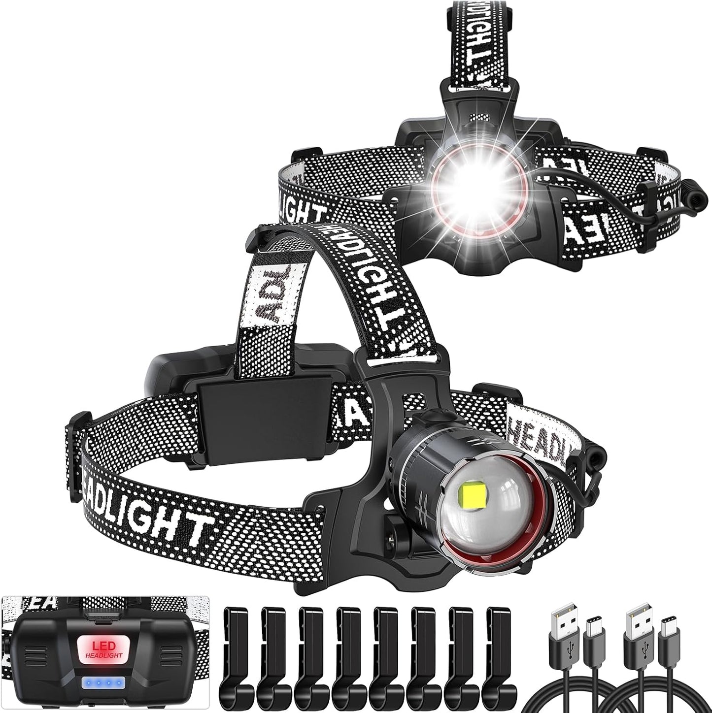 Linterna frontal LED recargable 2 pzas sensor movimiento