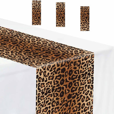 3 Pzas Camino Mesa Plástico Estampado Leopardo 14x108