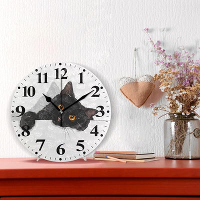Reloj pared redondo 9.8pulg sala cocina escritorio gato negro