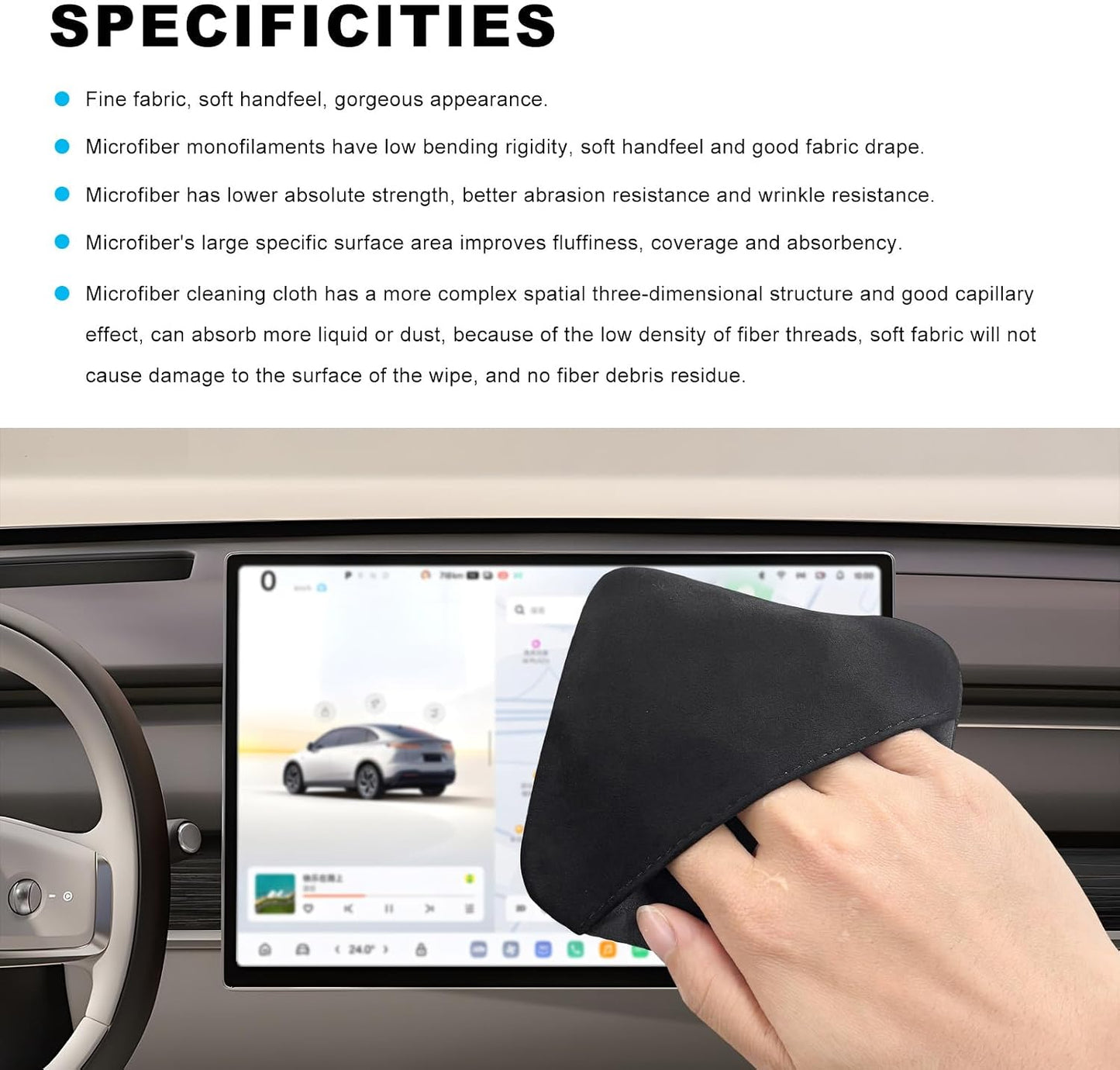 Toallita microfibra para limpiar pantalla coche táctil plegable