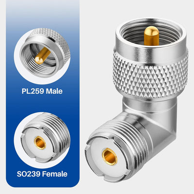 Adaptador coaxial UHF macho a hembra en L para CB y radio Ham