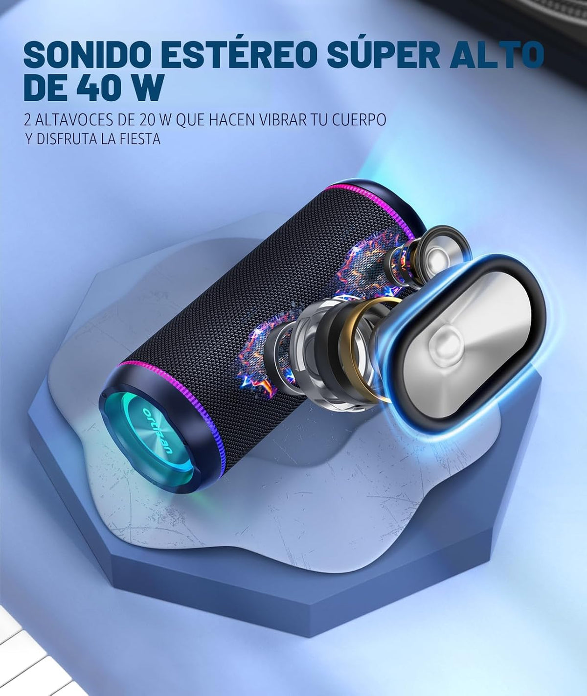 Altavoz Bluetooth portátil 40W IPX7 luces intermitentes