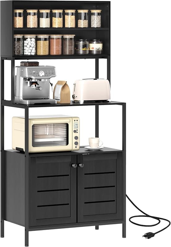 Estante cocina con toma corriente puerta abatible negro