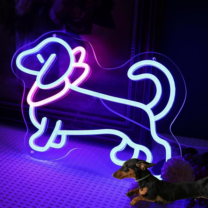 Letrero neón perro salchicha 15x9.7pulg USB decoración pared