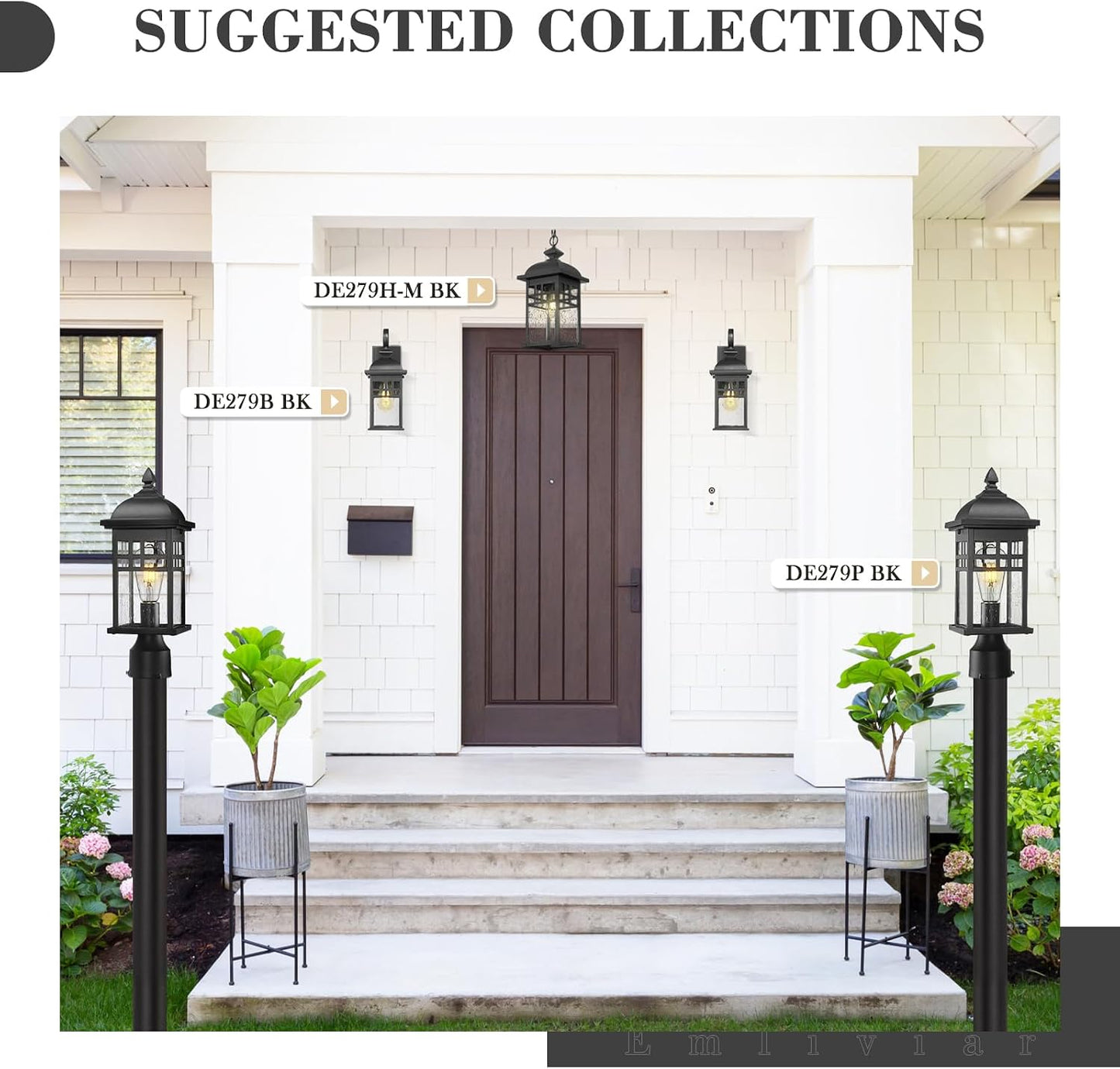 Luz exterior 15" casa DE279B BK vidrio sembrado negro