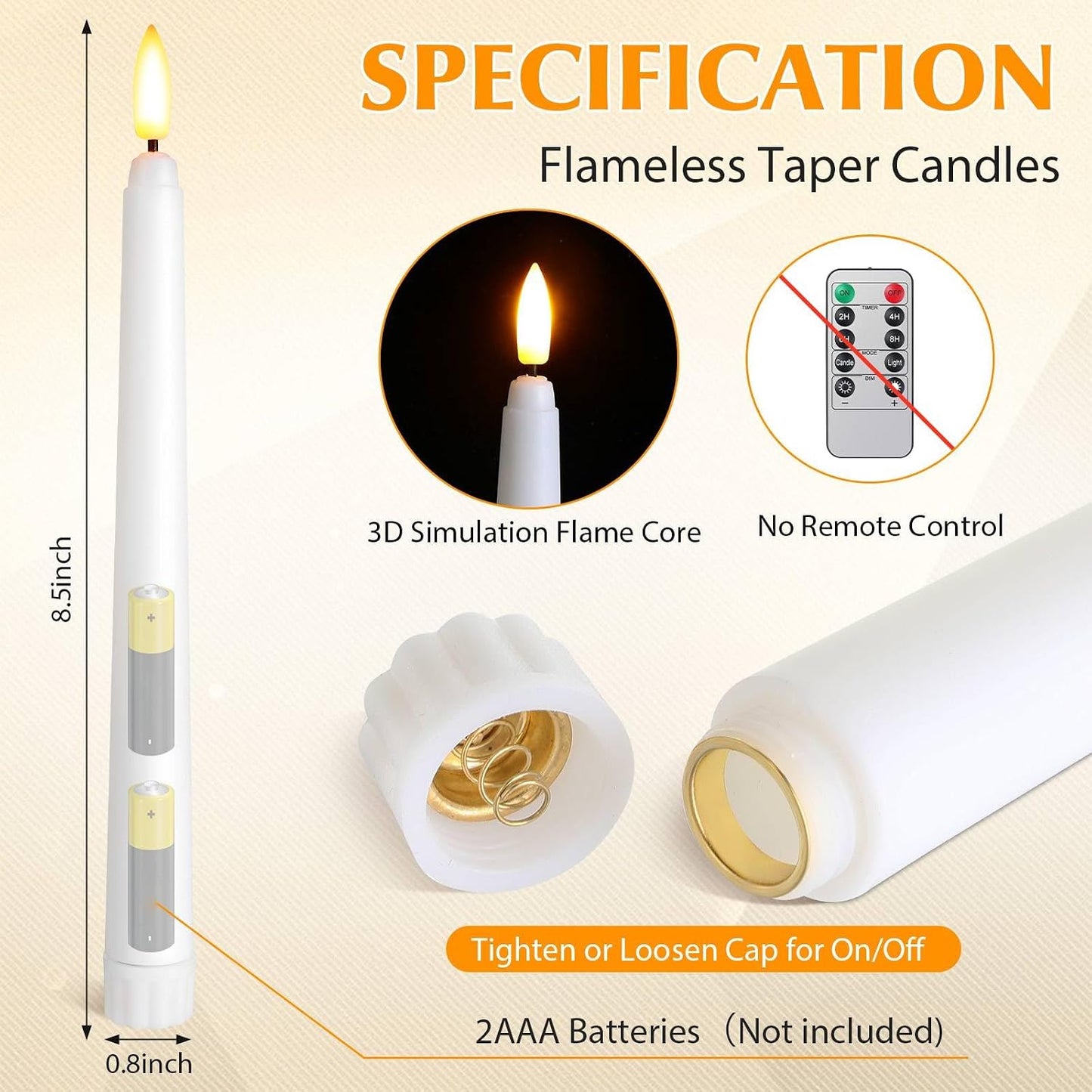 50 Pzas Velas LED Cónicas Parpadeantes 8.5pulg Decoración
