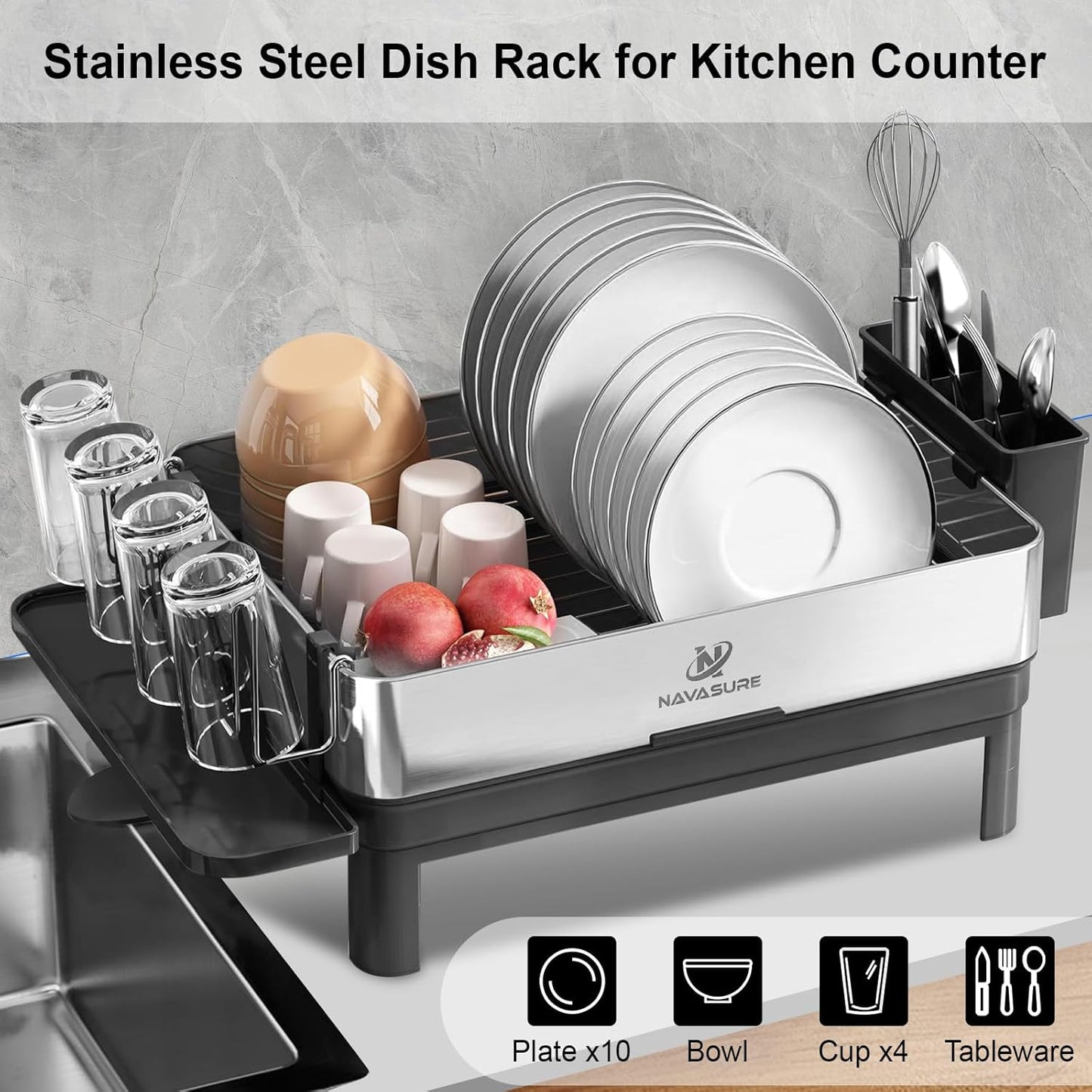 Escurridor platos acero inox encimera con soporte
