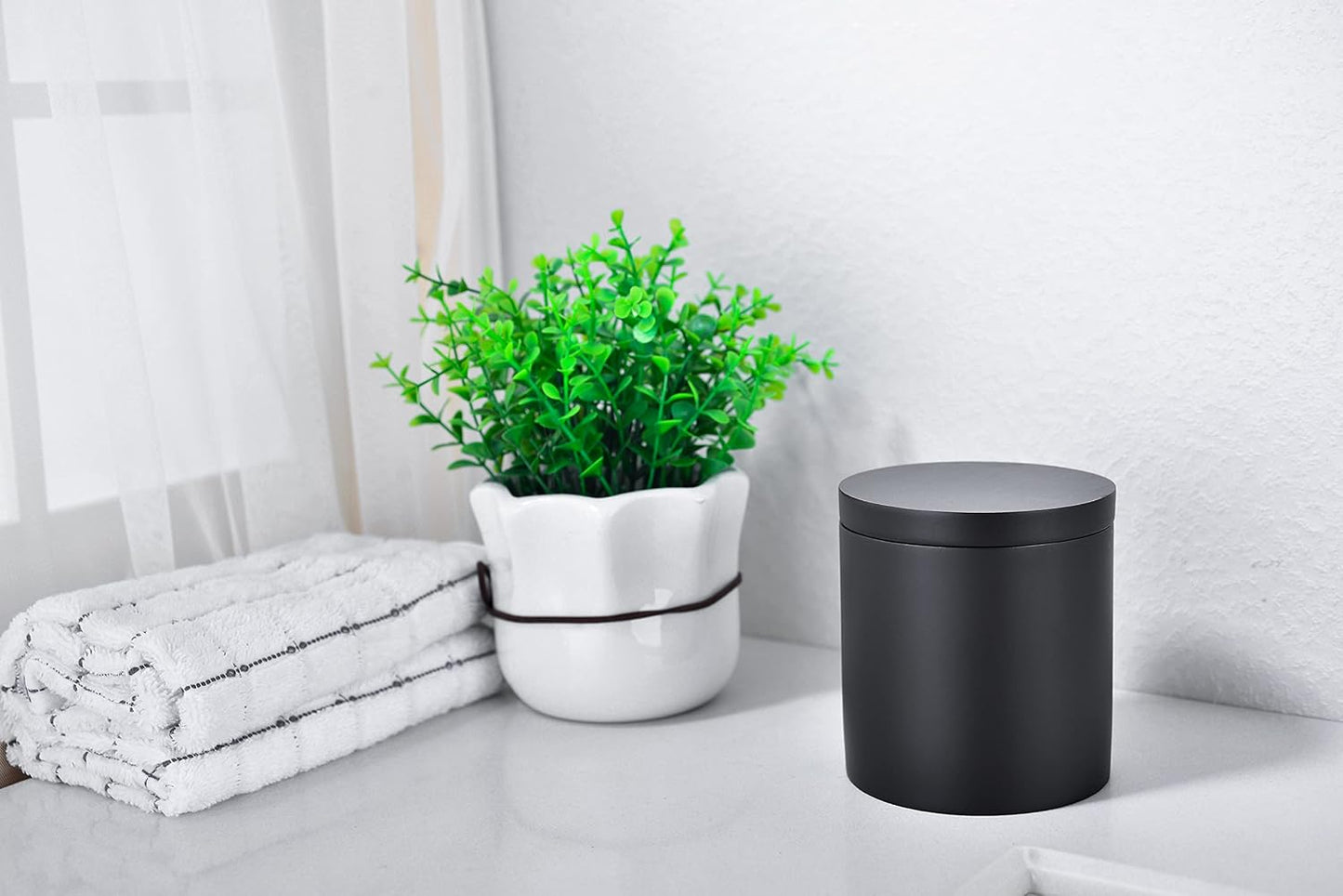Soporte hisopos algodón con tapa negro mate