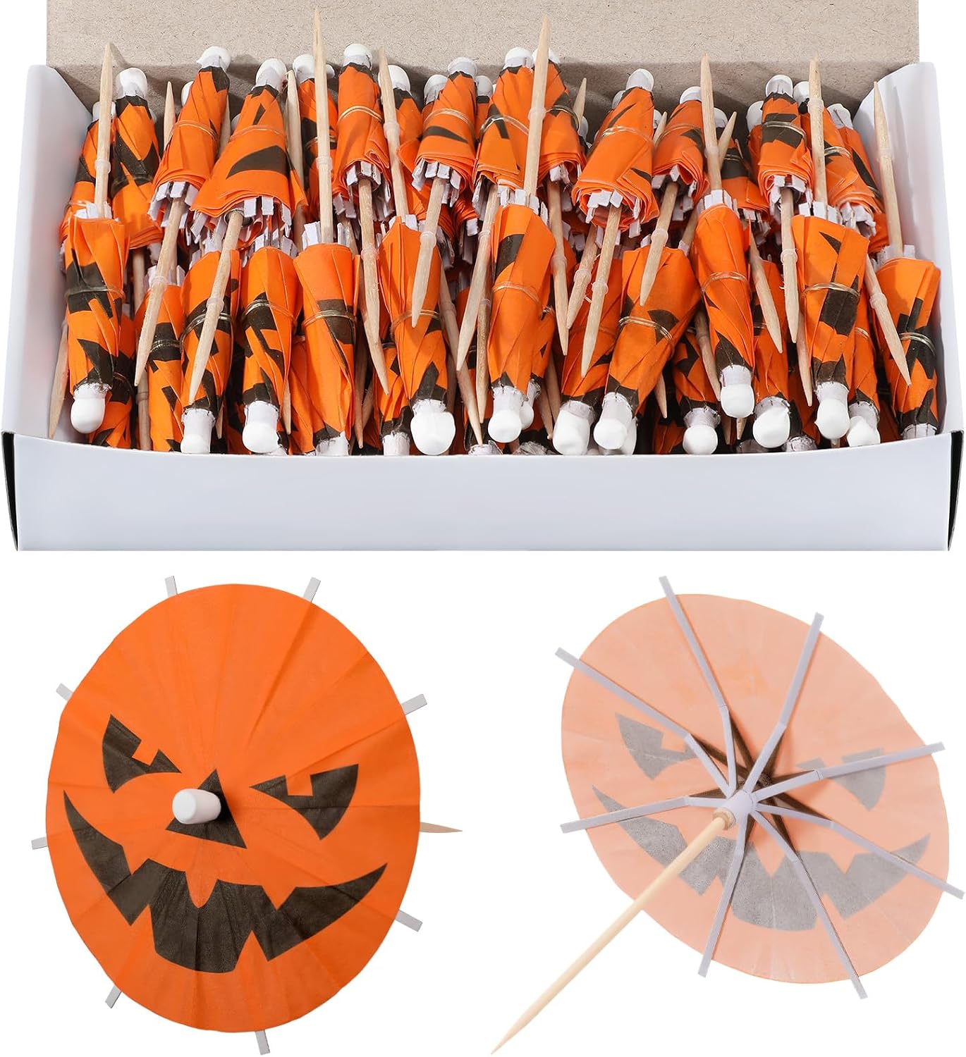100 Pzas Palillos Calabaza Halloween Cóctel Cupcakes