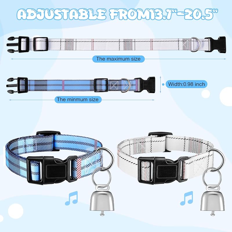 2 Collares Cabra Campanas Bronce Ajustables Azul Blanco