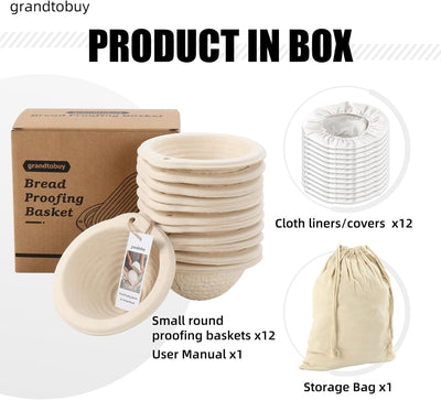 Pack 12 Cestas Banneton 5pulg Redondas con Forro Lino Panadería