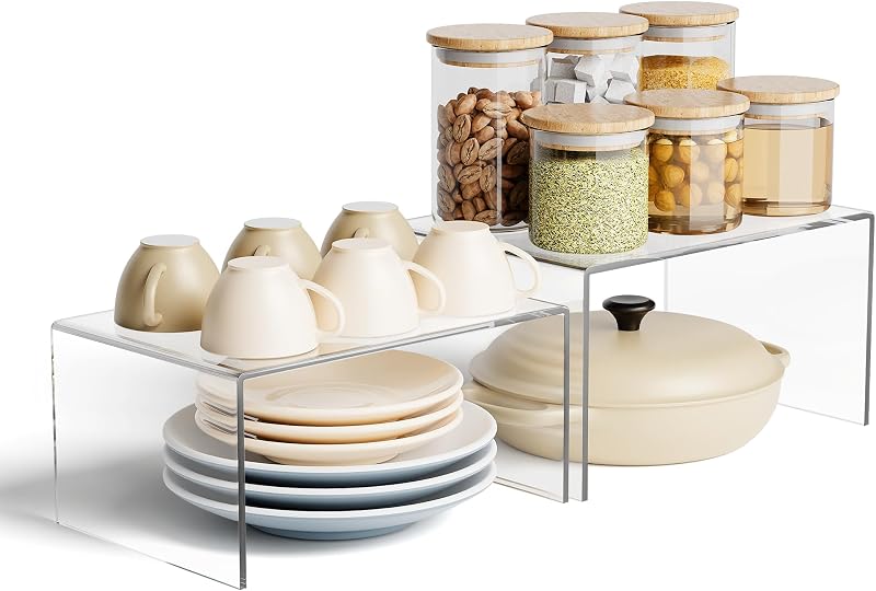 2 Pzas Elevadores Acrílico Transparente para Gabinete Cocina