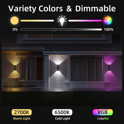 2 Luces Pared Exteriores Cambian Color Control WiFi