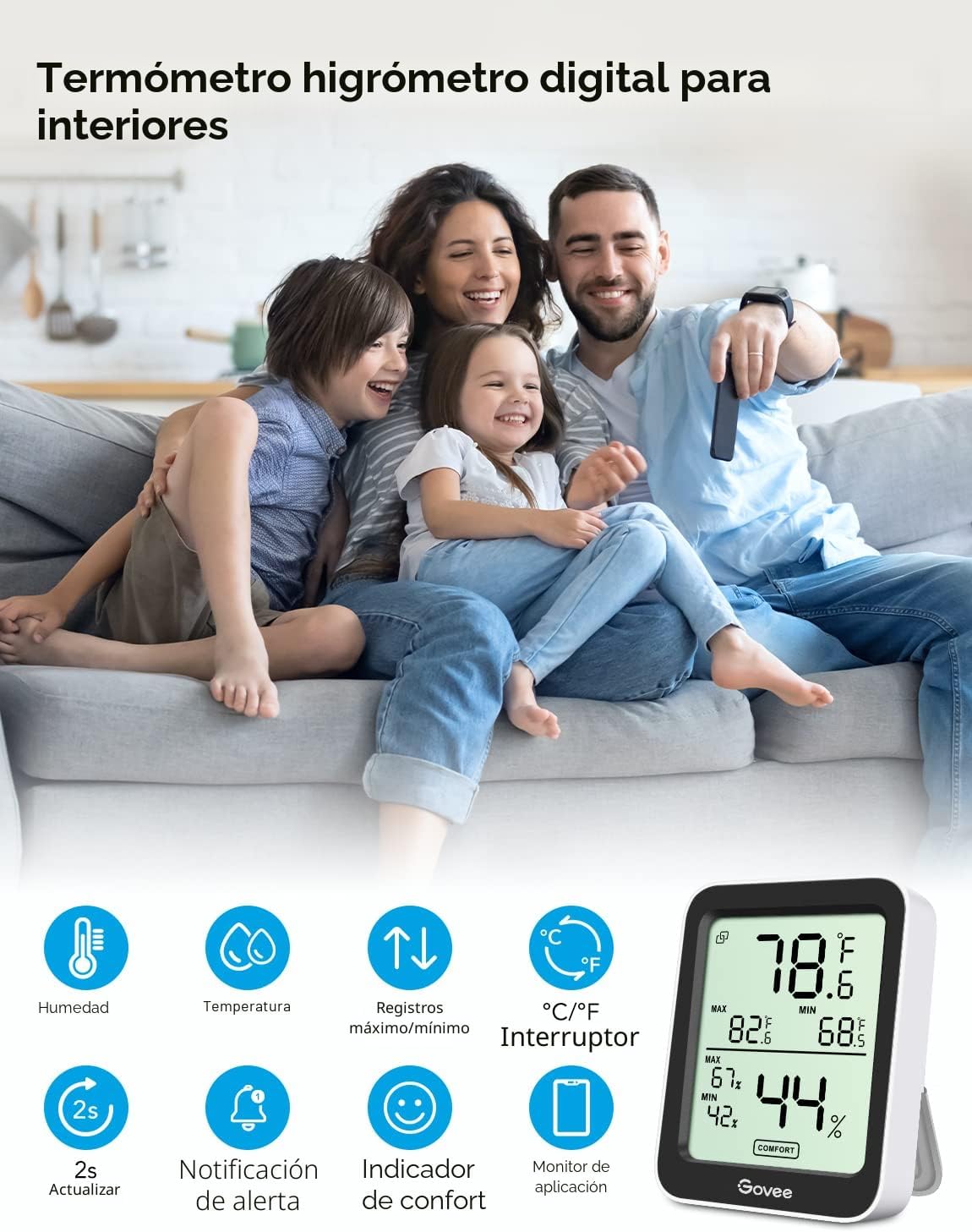 Termómetro higrómetro Bluetooth 3 pzas LCD negro
