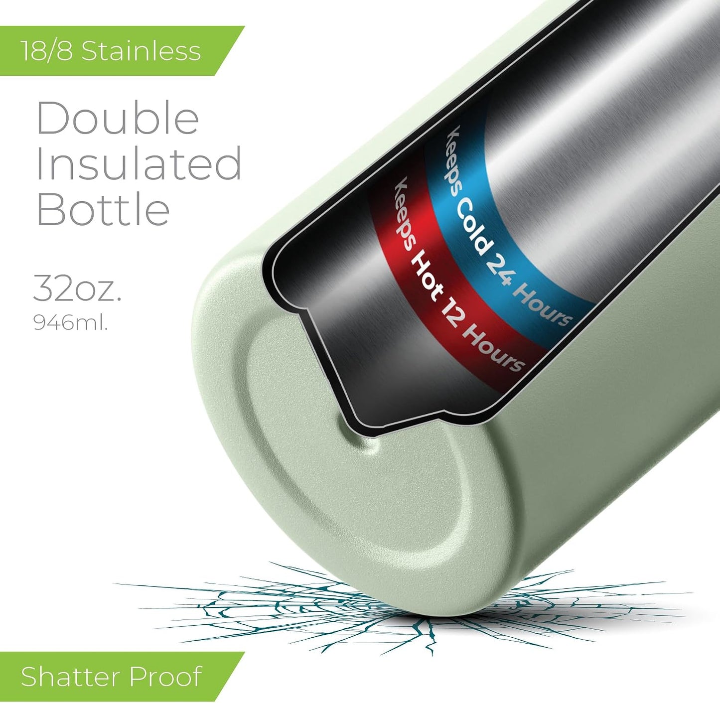 Botella agua acero inox 32oz triple aislamiento verde