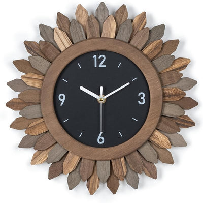 Reloj pared madera rústica estilo boho rayos sol