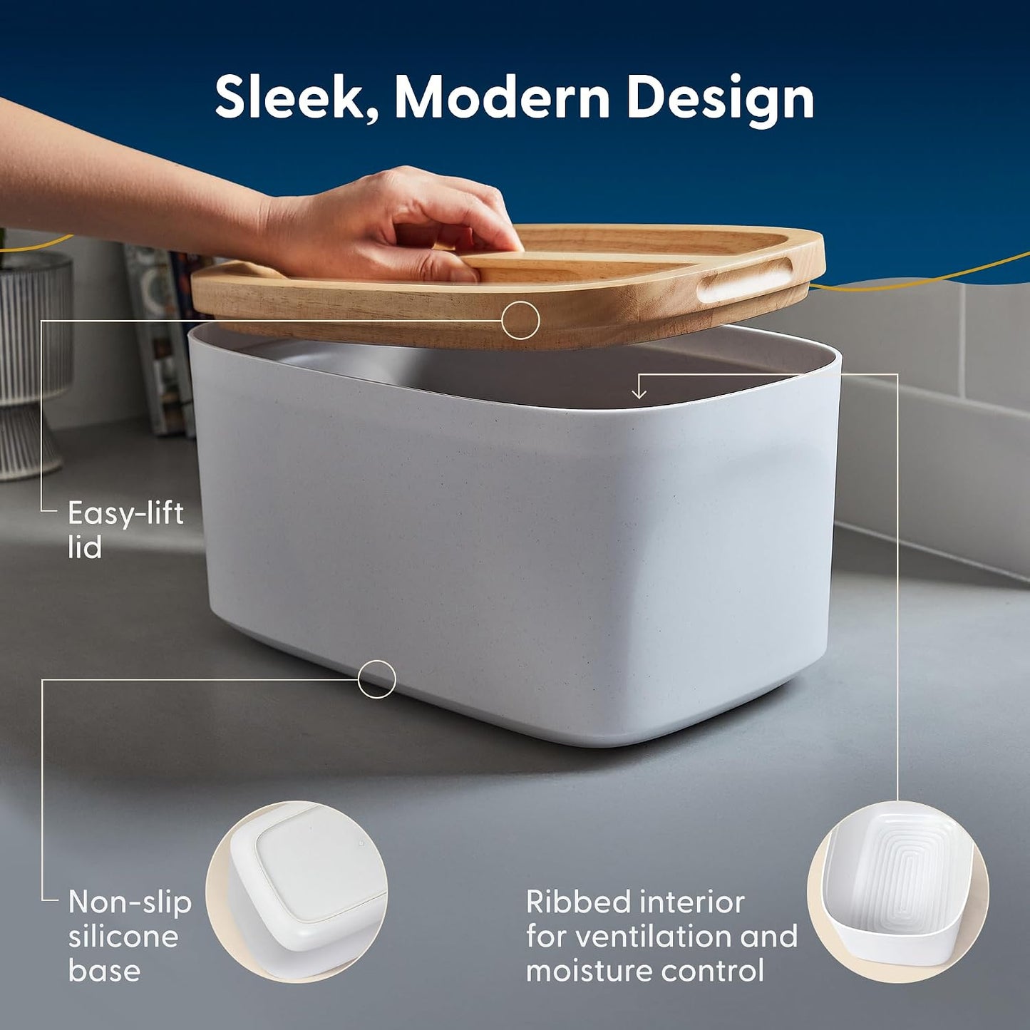 Caja pan con tabla cortar 14.25x9.25" Blanco