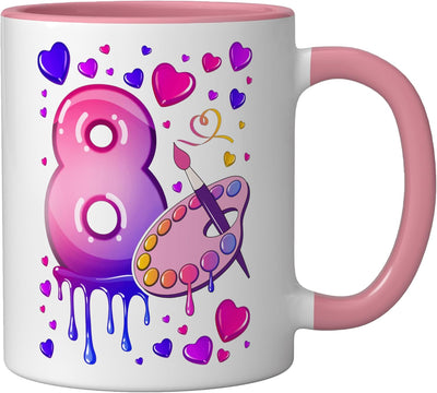 Taza cerámica para cumpleaños número 8 niña rosa/blanco