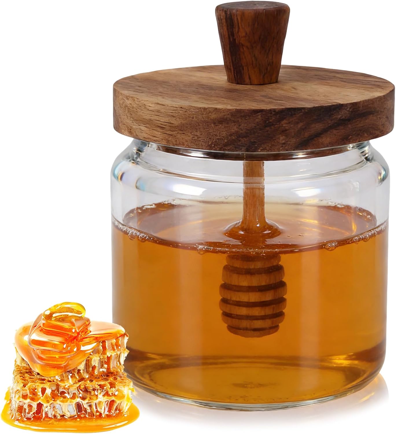 Tarro vidrio con varilla y tapa madera 17oz cocina