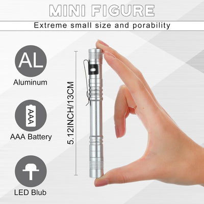 20 Linternas Mini LED para Bolígrafo con Clip Blanco Plateado