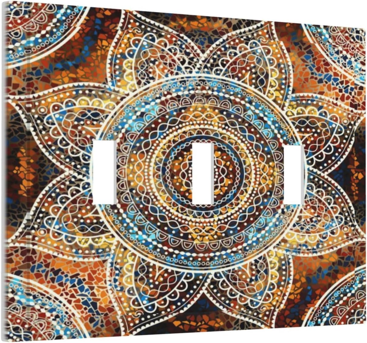 Placa interruptor luz 3 posiciones mandala floral vintage