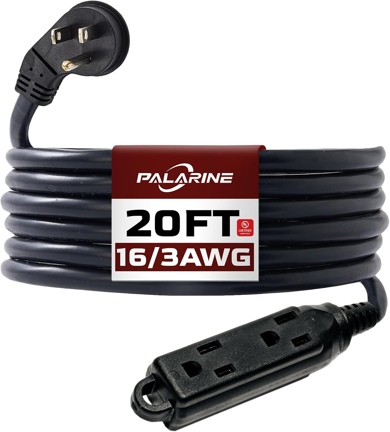 Cable extensión interior 3 tomas enchufe plano 16pies negro