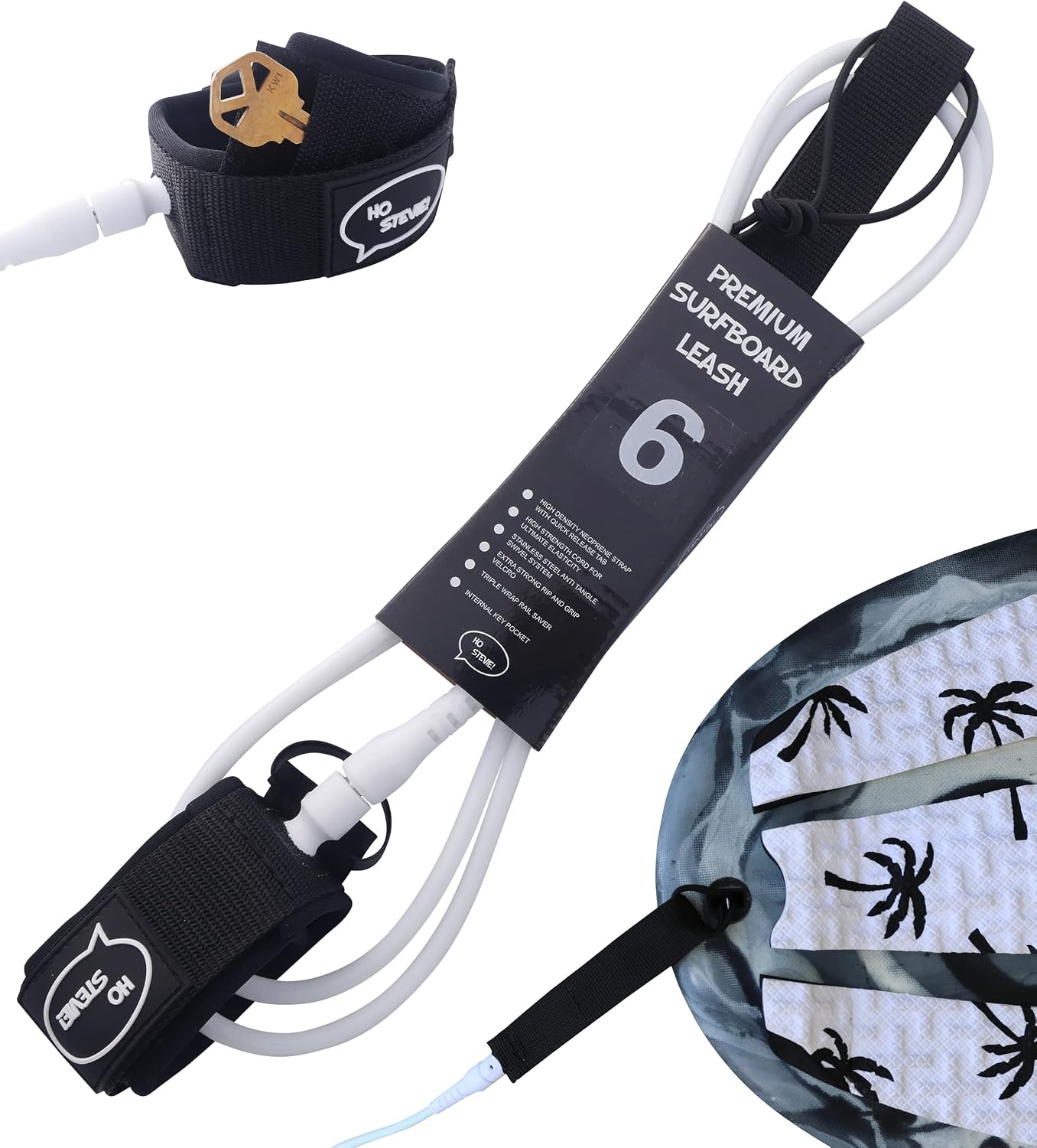 Correa surf resistente 1/4pulg 6-9pies sin enredos