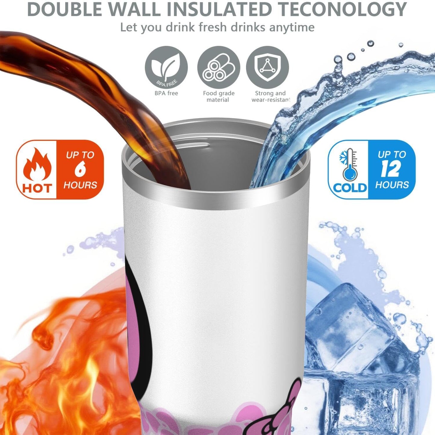 Vaso aislado doble pared 30oz rosa para niñas y mujeres
