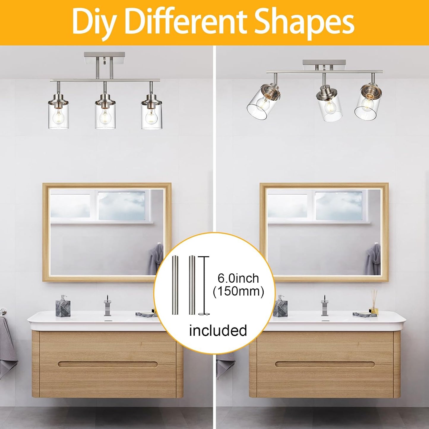 Kit iluminación riel 3 luces níquel baño cocina