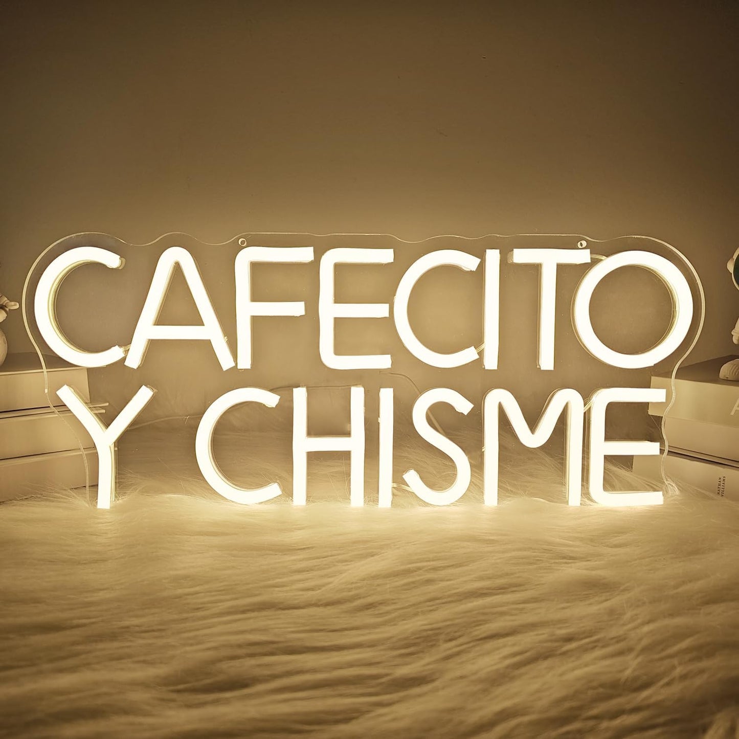 Cartel neón Cafecito Y Chisme decoración dormitorio